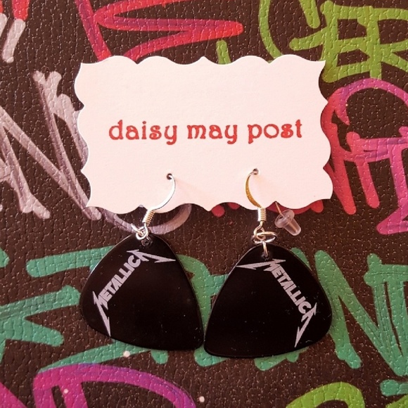 daisy may post Jewelry - handmade metallica guitar pick earrings